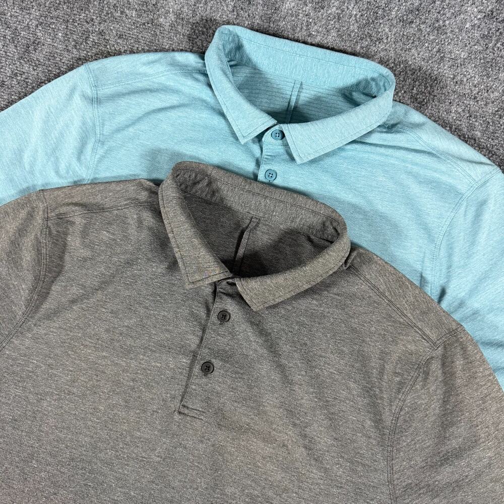 Lot of 2 Lululemon Evolution Polo Shirt Mens L/XL Gray Teal Golf Performance